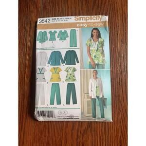 Simplicity 3542 Uncut Womens Scrubs Pattern Size 10-18 Pants Top Jacket